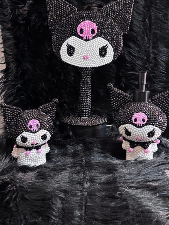 Black and pink rhinestone character accessories