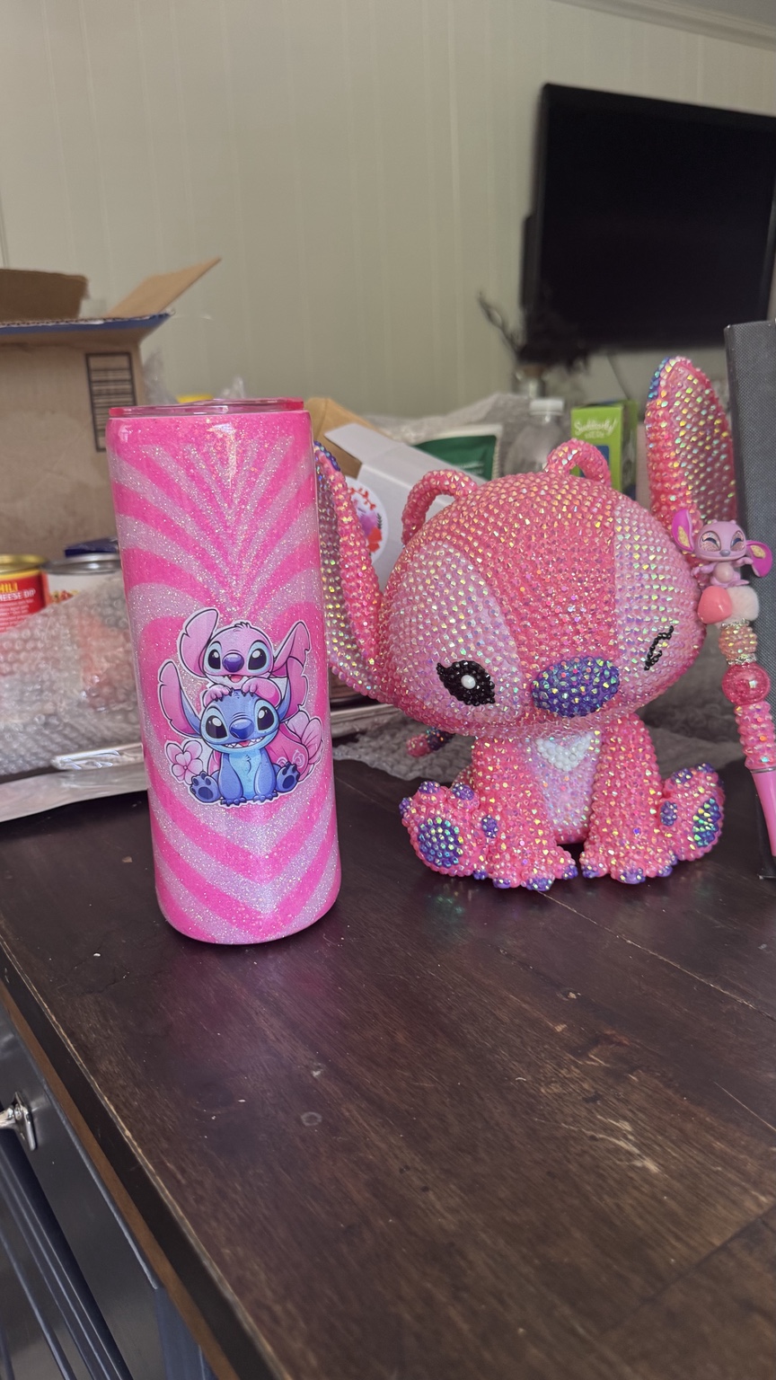 Pink rhinestone tumbler and character creation