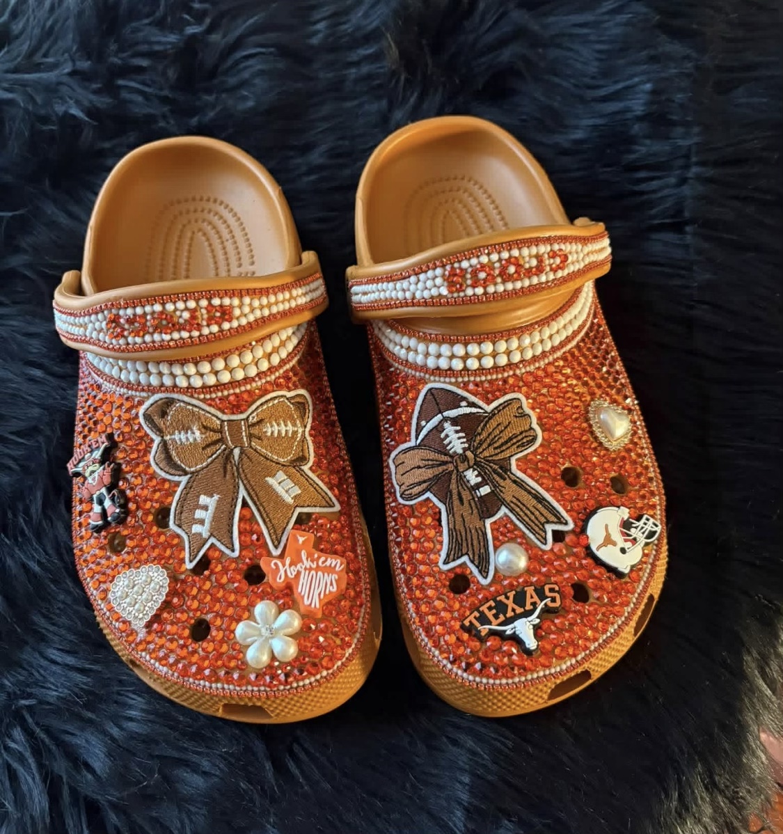 Custom orange Texas football rhinestone Crocs